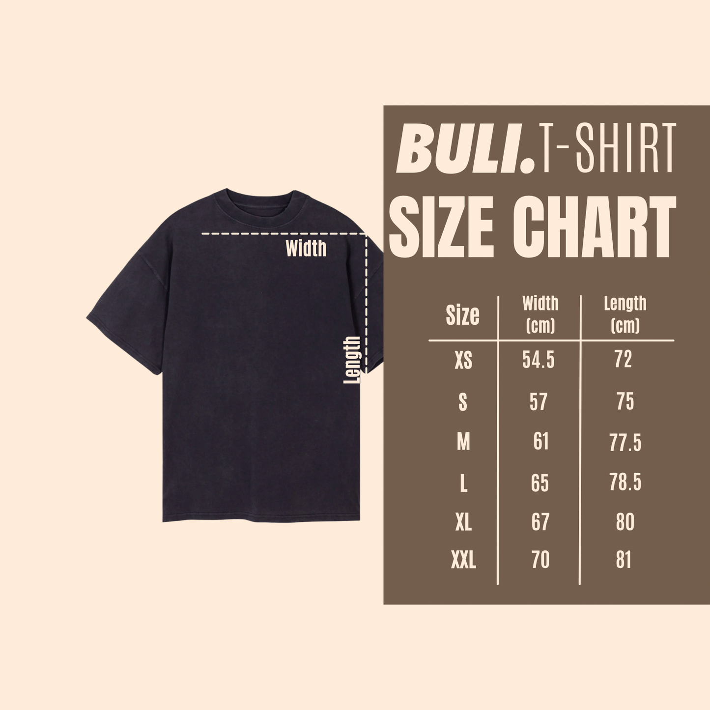 buli oversize t-paita size chart