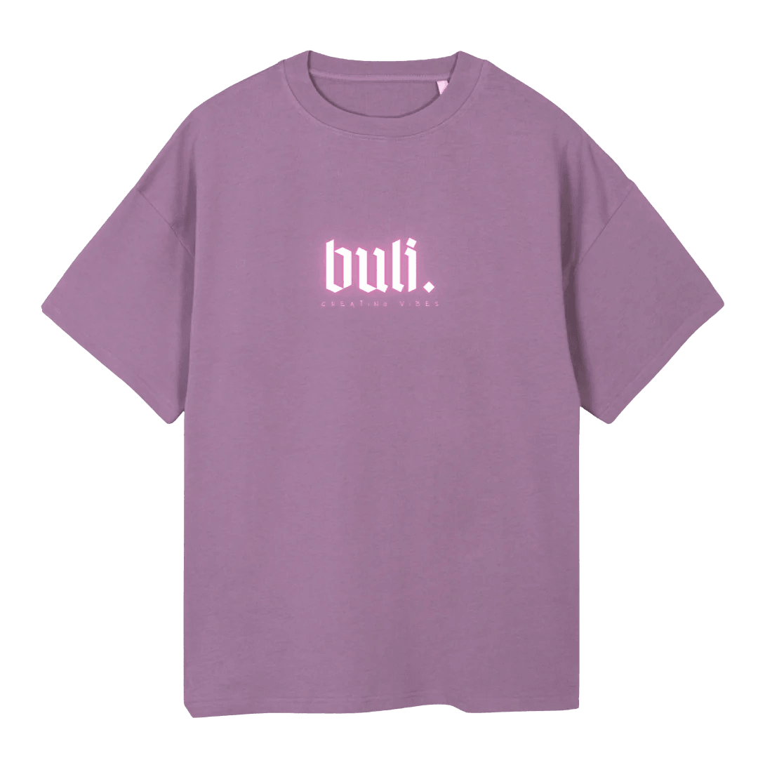 Violetti oversize t-paita printillä miehille ja naisille