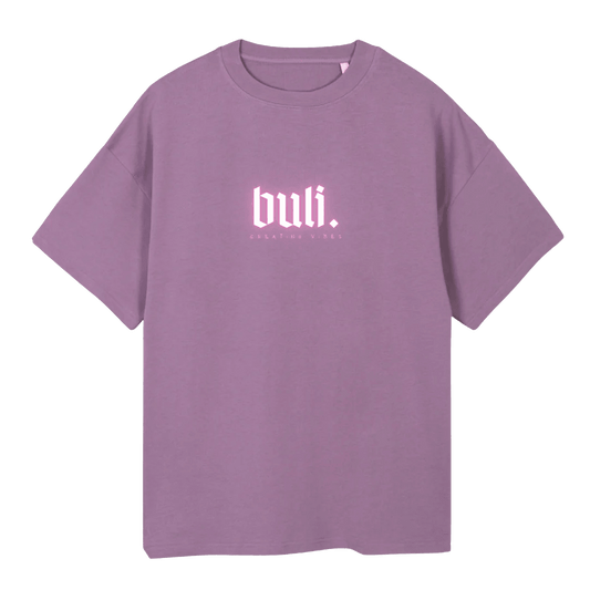 Violetti oversize t-paita printillä miehille ja naisille